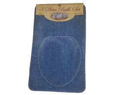 Badezimmerteppich, Kontur und Deckelbezug, Blau, 3-teilig