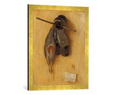 Gerahmtes Bild von Jacopo de Barbari Stilleben mit Rebhuhn, Eisenhandschuhen und Armbrustbolzen, Kunstdruck im hochwertigen handgefertigten Bilder-Rahmen, 50x70 cm, Gold Raya