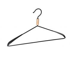 WENKO Kleiderbügel Clara, formgerechter Bügel mit breiter Schulterauflage, Universalbügel im matt-schwarzen Loft-Style, 42 x 3,5 x 25 cm aus pulverbeschichtetem Metall & Buchenholz