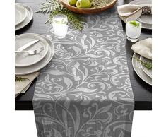 Edwiinsa Vintage Pflanze und Geometrische Tischläufer für Esstisch Küche Hochzeit Party Dekoration Tisch Top Home Decor 33 x 177,8 cm 18 x 72 inches Grau