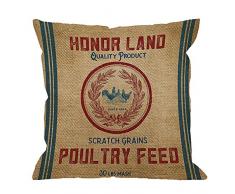 hgod Designs Überwurf Kissen Fall Vintage Jute Geflügel Feed Sack Baumwolle Leinen Quadratisch Kissenbezug Standard Kissenbezug für Männer Frauen Kinder Home Dekorative Sofa Sessel Schlafzimmer Wohnzimmer 45,7 x 45,7 cm