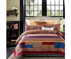 Lecoda Tagesdecke, Baumwolle, Jacquard-Stil, Bohemian-Stil, wendbar, Patchwork King Size Vintage