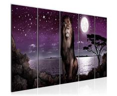 Bilder Afrika Löwe Wandbild 200 x 80 cm Vlies - Leinwand Bild XXL Format Wandbilder Wohnzimmer Wohnung Deko Kunstdrucke Violett 5 Teilig - MADE IN GERMANY - Fertig zum Aufhängen 022955b