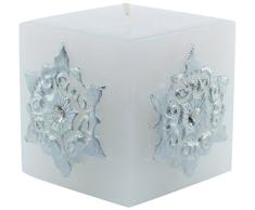 Magic Candle World Candles Weiße quadratische Stumpenkerze. Handbemalte Sterne mit Kristallen verziert. Winterkerze, Advent, Adventskranz, Weihnachts Deko.