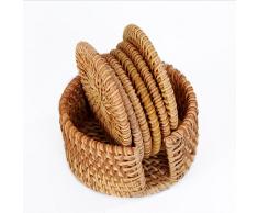 Best-mall Round Vitenam Rattan Coasters with Holder, Set of 7 (10CM) by Best-mall