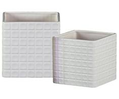 Urban Trends Ceramic Pot with Embossed Lattice Square Design Body Set of Two Matte Finish White Topf, weiß, 2