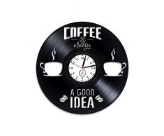Kovides Wanduhr aus Vinyl, Kaffee-Uhr, Kaffee-Uhr, Kaffee-Vinyl, Geschenk für Frauen, Kaffee, 30,5 cm, Küchendekoration, Kaffee-Wanduhr, Vintage, Kaffee