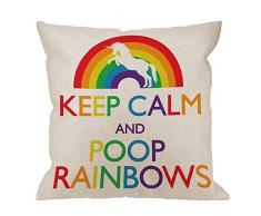 hgod Designs Überwurf Kissen Case Keep Calm und Poop Rainbows Einhorn Baumwolle Leinen Quadratisch Kissenbezug Standard Kissenbezug für Männer Frauen Kinder Home Dekorative Sofa Schlafzimmer Wohnzimmer 45,7 x 45,7 cm