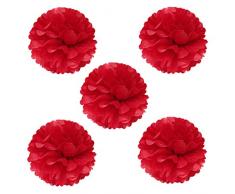 Wrapables Pompoms Party Dekorationen für Hochzeiten, Geburtstagsfeiern, Baby Duschen und Kinderzimmer Decor, rot, 20,3 cm, Set von 5