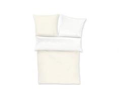 Bettwäsche Bugatti 4939 in Übergröße / Perkal / 100% Baumwolle / Wendebettwäsche creme weiß / einfarbig mit eingesticktem Bugattilogo im Kissen / 2 teiliges Set aus Deckenbezug 155x200cm und Kissenhülle 80x80cm / Reißverschluss