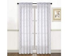 Ruthys Textile Vorhang – 2 x 96,5 x 213,4 cm Paneele mit Stangen-Taschen, marokkanisches Spalier Bestickte Voile-Vorhänge – für Schlafzimmer, Wohnzimmer oder Esszimmer Fenster blau