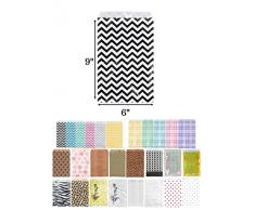 888 Display USA Chevron Papier Shopping Sales Tragetaschen Favor Tüten Geschenktüten Geburtstag Hochzeit Ostern Reveal Party Baby Dusche (100 Zählen) 6 x 9 Schwarz