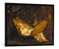 Gerahmtes Bild von Gustave Courbet Die Hängematte, Kunstdruck im hochwertigen handgefertigten Bilder-Rahmen, 100x70 cm, Schwarz matt