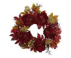 Nearly Natural Kranz mit Pfingstrose, 61 cm, Rot