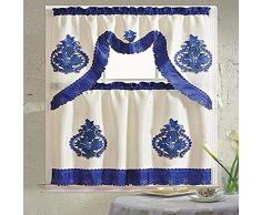Daniels Bath & Beyond Küchenvorhang, Bestickt, mit Schal 30 x 36/30 x 36/60 x 36 Majestic Blue