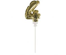 Rayher 87197616 Folienballon Topper Zahl 4, Ballon 13cm und Stecker 19cm, gold