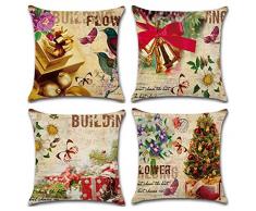 qinqingo Vintage Blume Schmetterling Muster Werfen Kissenbezug Baumwolle Leinen 45,7 x 45,7 cm Deko Quadratischer Kissenbezug Weihnachten Kissen Fall, Textil, Cf-set of 4, 45,7 x 45,7 cm