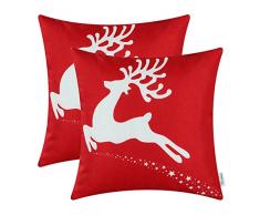 CaliTime Kissenbezüge Kissenhülle Packung mit 2 Soft Canvas Dekokissenbezüge Cases für Couch Sofa Home Decoration Weihnachtsferien Rentier Mit Sternen Print 40cm x 40cm Weihnachten Rot