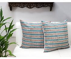 100% Baumwolle Kissen für Sofa 18 x 18 Werfen Kissen Fall Set von 2 mit Block gedruckt Design Home Decor, baumwolle, design 2, 18 x 18