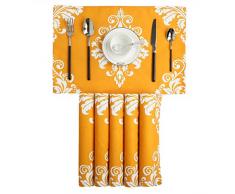 Brawarm Platzsets, 6 Stück, für Esstisch, Damast, Blumenmuster, handbemalt, waschbar, Tischsets für Küchentisch 30,5 x 45,7 cm Country Rustic 12 X18 Inches - 6 Pcs gelb