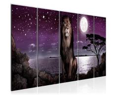 Bilder Afrika Löwe Wandbild 150 x 60 cm Vlies - Leinwand Bild XXL Format Wandbilder Wohnzimmer Wohnung Deko Kunstdrucke Violett 5 Teilig - MADE IN GERMANY - Fertig zum Aufhängen 022956b