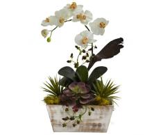 Nearly Natural 1326 Orchideen- und Sukkulentengarten mit weißem Übertopf, weiß
