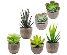Getopfte Sukkulenten Pflanzen Dekorative 6 Stück Künstliche Sukkulenten Faux Kaktus Aloe mit grau Töpfe Künstliche formschnittbäume Topfpflanzen Getopft