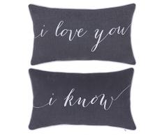 EurasiaDecor decorhouzz I Love U I Know Set von 2 Pcs Bestickt Kissen Fall Kissenbezug Dekoratives Kissen Kissenbezug 30,5 x 50,8 cm Paar Hochzeit Jahrestag, Leinen, grau, 12x20