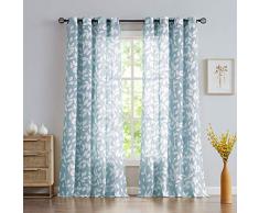 Gardinen mit Blättermuster, halbtransparent, 2 Stück Shabby Chic 95 L blau