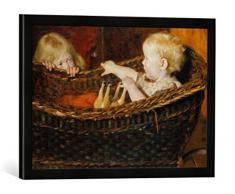 Gerahmtes Bild von Erik Theodor Werenskiold Spielende Kinder, Kunstdruck im hochwertigen handgefertigten Bilder-Rahmen, 60x40 cm, Schwarz matt