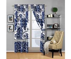 Linen Plus Tagesdecke, gesteppt, Übergröße, Blumenmuster, Marineblau/Weiß Curtain