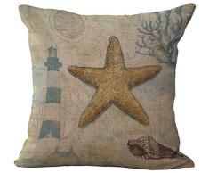 Sea World Kissenbezug, bedruckt Baumwolle Leinen Überwurf Kissen Fall Kissenbezug Form pillowslip Pullunder quadratisch Reißverschluss gemustert Kissenbezüge für Home Sofa Stuhl, Starfish-Conch-Blue Coral, Cover WITHOUT Pillow Insert