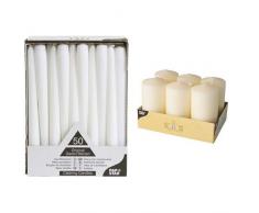 Papstar 17966 Leuchterkerzen / Halterkerzen weiß 2.2 x 25 cm, Brenndauer ca. 7 Stunden(50 Stück) & Papstar Stumpenkerzen / Säulenkerzen creme, (6 Stück), Abmessungen 6 x 11.5 cm, für Haushalt #17991