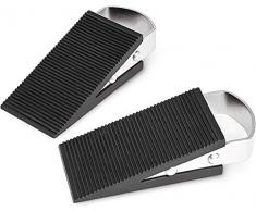 Relaxdays Türkeil 2er Set, Türstopper in Keilform, Türpuffer Metall, rutschfest, HBT: ca. 3 x 5 x 12 cm, silber/schwarz