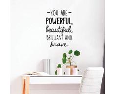 Vinyl-Wandaufkleber - You are Powerful Beautiful Brilliant and Brave - 61 x 43,2 cm - Modernes inspirierendes Liebes-Zitat für Zuhause, Schlafzimmer, Badezimmer, Frisiertisch, Büro, Dekoration
