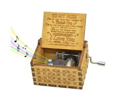 Sooye Handkurbel Spieluhr für Mutter Geschenke von Tochter, Play The Tune You Are My Sunshine Einzigartige Geschenke für Mutter Vintage Gravur Holz Musikbox for Mom