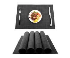 XIUDAI-XIUDAI PAUWER Platzsets, 6 Stück, hitzeisolierend, fleckenabweisend, Esstisch, langlebig, gekreuztes gewebtes Vinyl, Küchentisch schwarz