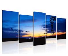 Natural art Leinwandposter mit Holzrahmen für Wanddekoration, Basketball Modern 12x24inchx4panels, 12x32inchx1panel Windmühle