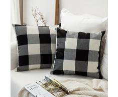 miulee Classic Retro Checkers Plaids Baumwolle Leinen weich Solide Dekorative Quadratisch Überwurf Kissen Kissenbezüge Home Decor Design Set Schutzhülle für Sofa Schlafzimmer Auto 45,7 x 45,7 cm 45 x 45 cm, Baumwolle & Leinen, grau, 18x18
