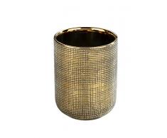 WENKO Zahnputzbecher Rivara, hochwertiger Zahnbürstenhalter für Zahnbürste und Zahnpasta aus edler Keramik, handbemalt, Ø 7,5 x 9,5 cm, Gold