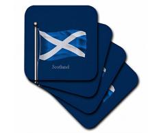 3dRose CST_165743_2 Weiche Untersetzer, Motiv Waving Flag of Scotland auf Fahnenmast mit dunkelblauem Hintergrund, 8 Stück