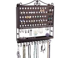 Angelynns Ohrringhalter Organizer Display Rack Wandmontage Hängeschrank Schmuck Aufbewahrung Rack Kleiderbügel, Metall, Rubbed Bronze, Accessory Angel 16.25x14.5 with Necklace Hooks