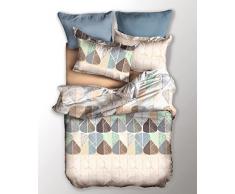 DecoKing 04135 Bettwäsche 135x200 cm Kinderbettwäsche mit 1 Kissenbezug 80x80 Bettwäscheset Microfaser Reißverschluss Basic Collection Plum Creme gelb blau grün braun