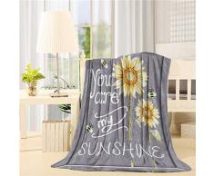SIGOUYI Leicht Fleece Decken Wendedecke Cozy Plüsch Mikrofaser ganzjährig Decke für Bett/Couch, You Are My Sunshine Gelb Sunflower Modern 50(L) x80(W) Grau
