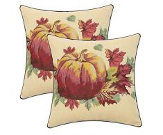 Simhomsen Thanksgiving Holidays Dekorativer Überwurfkissenbezug, bestickte Kürbisse und Ahornblätter, Herbst-Kissenbezug, Sofa Couch Kissenbezüge, 17 x 17 cm Antik 17x17 Pack 2