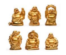 Weihnachtsdekoration Lachende Buddha-Figuren Glücksbringer Happy Buddha Statue-Set 6 Stück Art Deco 5 cm große, rote Lippen.