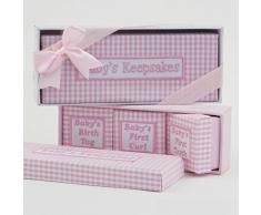 Mopec ea373.02 – 4-er Set Aufbewahrungsboxen mit Deckel gefüttert in Stoff Vichy rosa verziert in Einer Box weiß mit eine Schleife, Pack mit 1 Stück