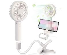 Lexqui Mini tragbarer Handventilator, multifunktional, 4 Stunden, 3 Geschwindigkeiten, USB wiederaufladbar, LED-Nachtlichter, Tischventilator, 5 V, Verstellbarer Clip auf Ventilator für Zuhause