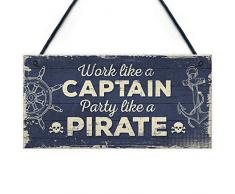 Meijiafei Lustiges nautisches Schild Captain Pirate Bar Pub Man Cave Küche Schild Party Freundschaft Geschenk für Männer 25,4 x 12,7 cm