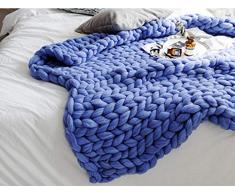 Fohoma Strickdecke / Sofadecke, 8 cm Dicke Wolle, handgestrickt, weich, Rosa Modern Chunky Throw Blanket-blush-100*120 Luxuriöses Blau